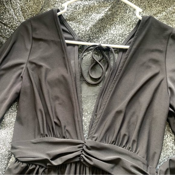 Black long sleeve V neck wrap waste babydoll top - Picture 5 of 5